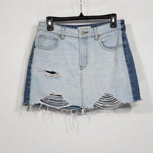 PacSun  Two Tone Distressed Denim Mini Skirt  Size 27"